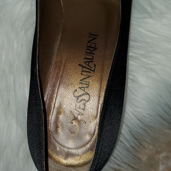 Yves saint laurent black  satin heel pumps slipon shoes size 7.5M - Picture 6 of 16